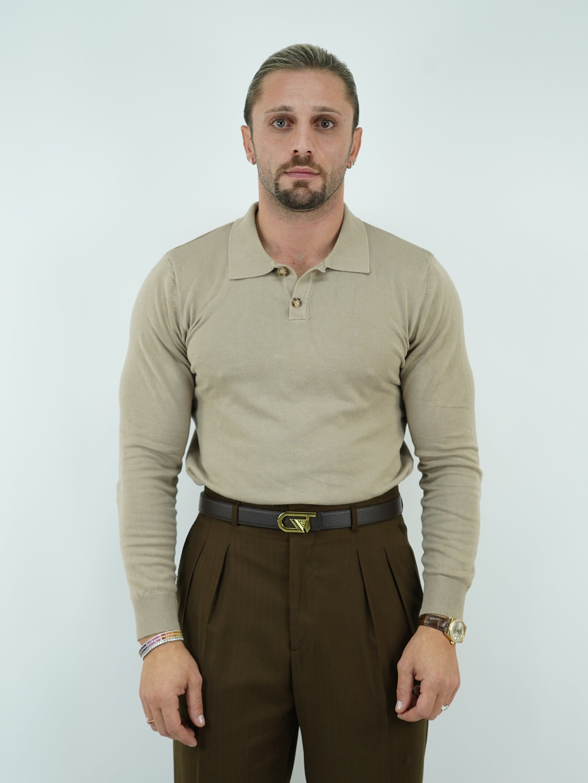 Polo in filo beige
