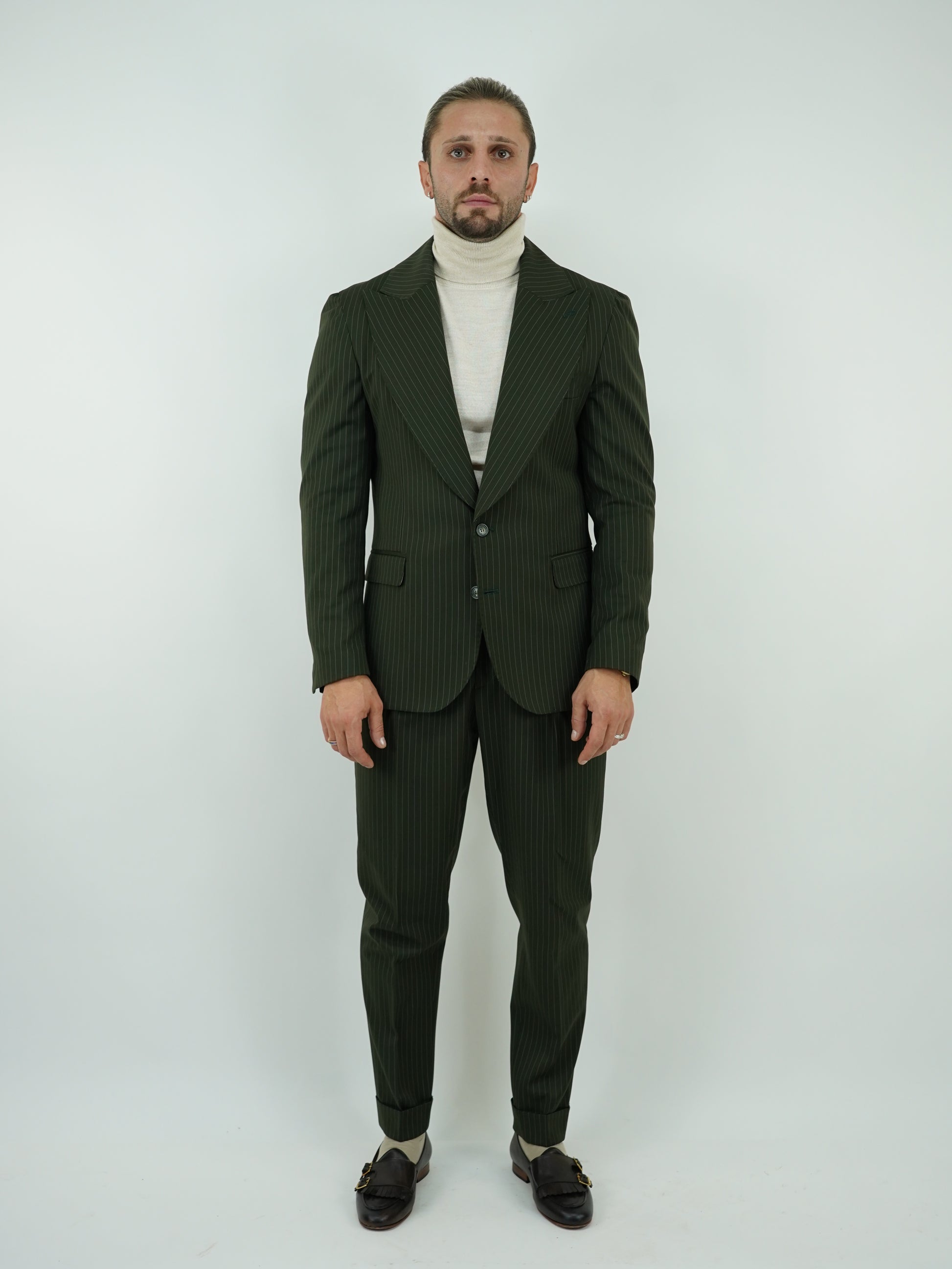 Abito Extensive monopetto petto a lancia gessato verde