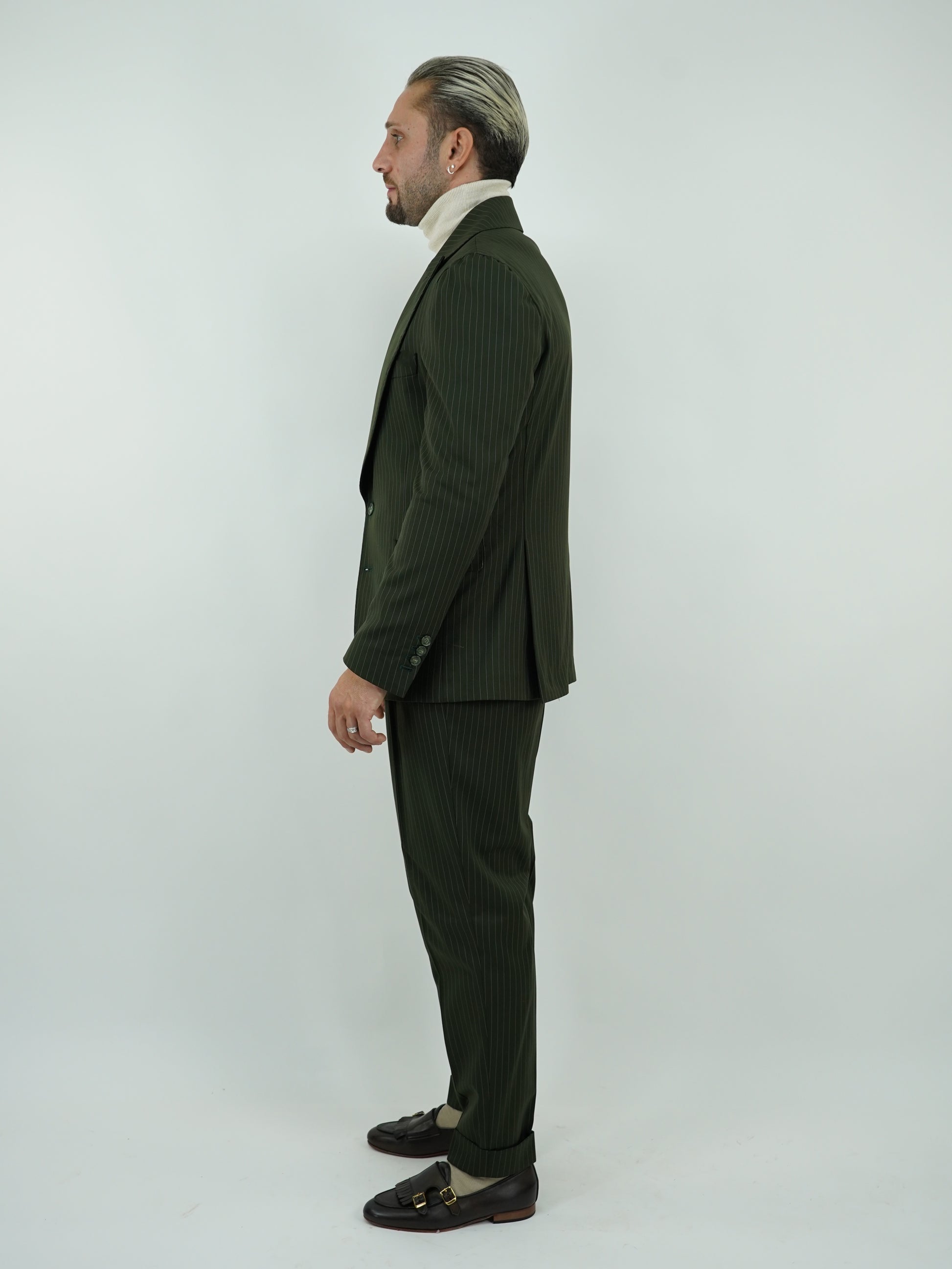 Abito Extensive monopetto petto a lancia gessato verde