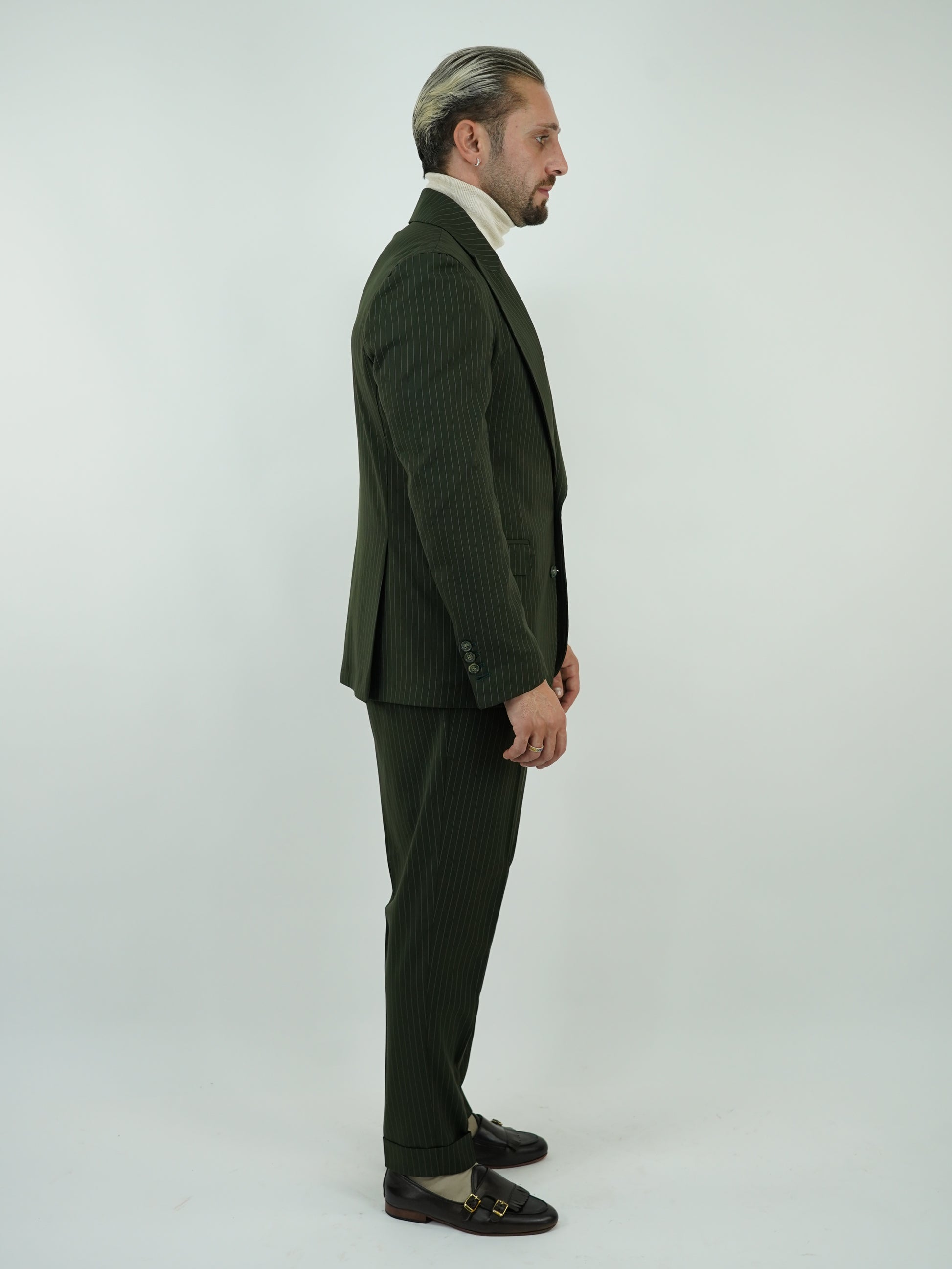 Abito Extensive monopetto petto a lancia gessato verde