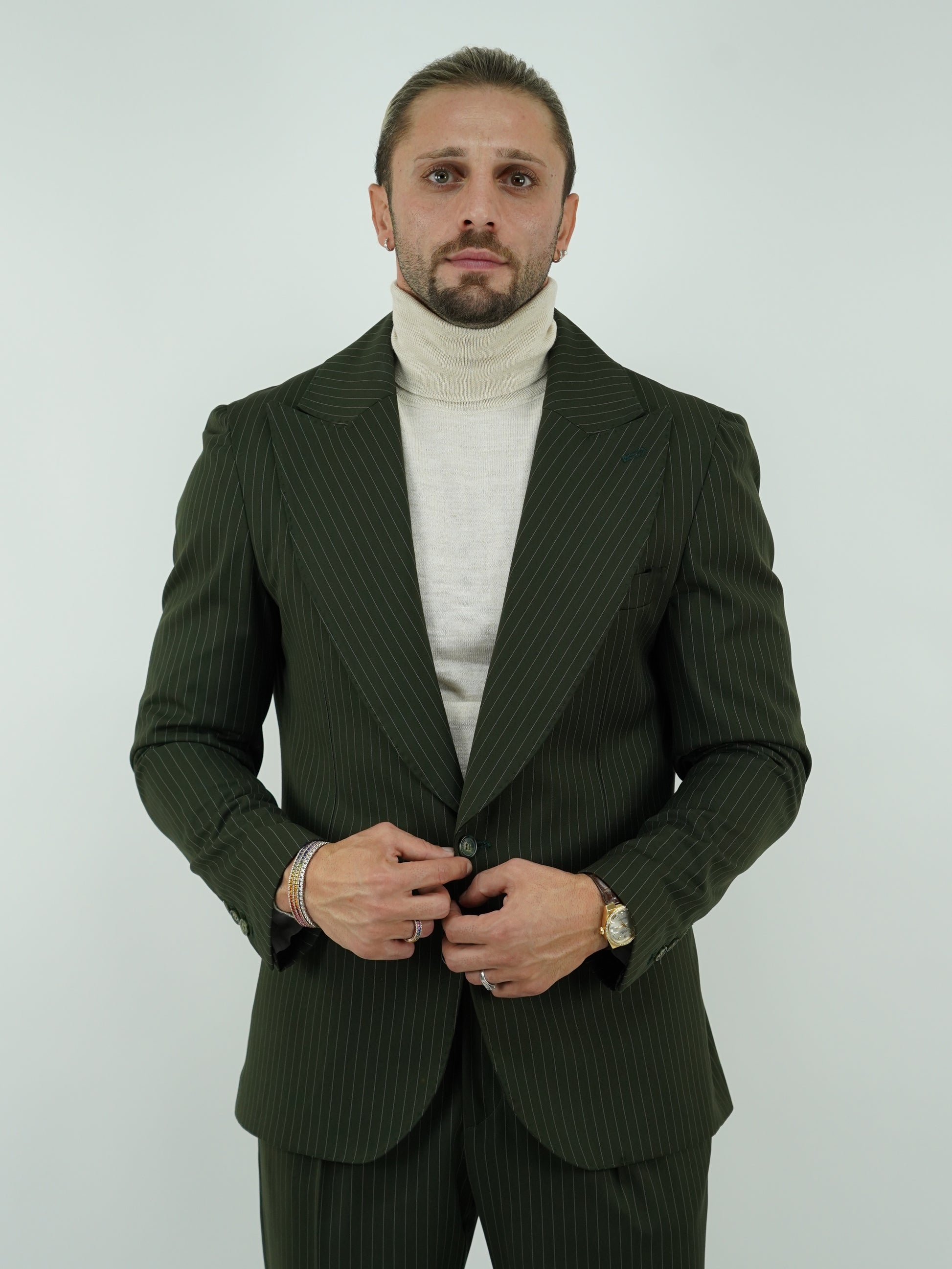 Abito Extensive monopetto petto a lancia gessato verde