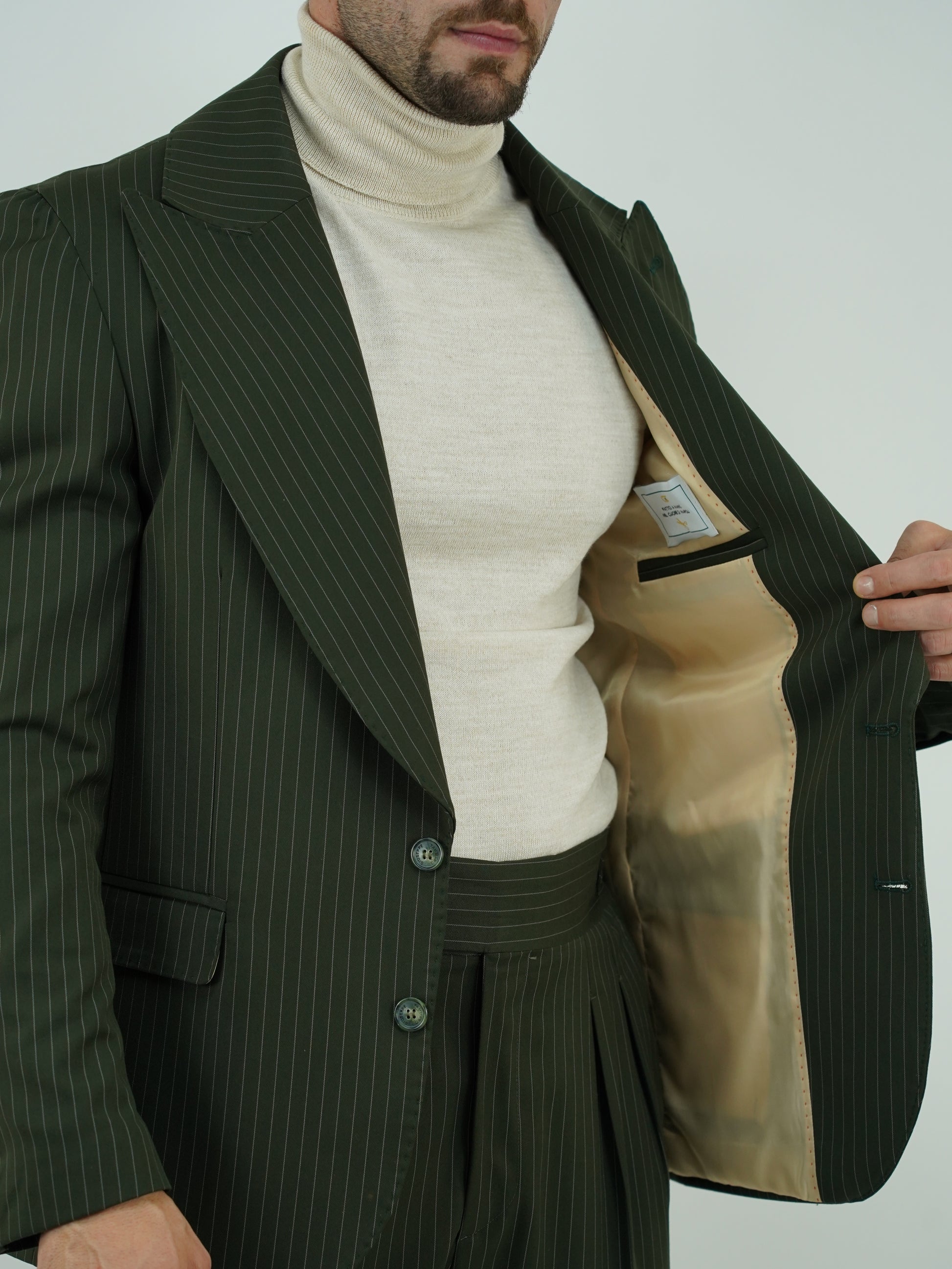 Abito Extensive monopetto petto a lancia gessato verde