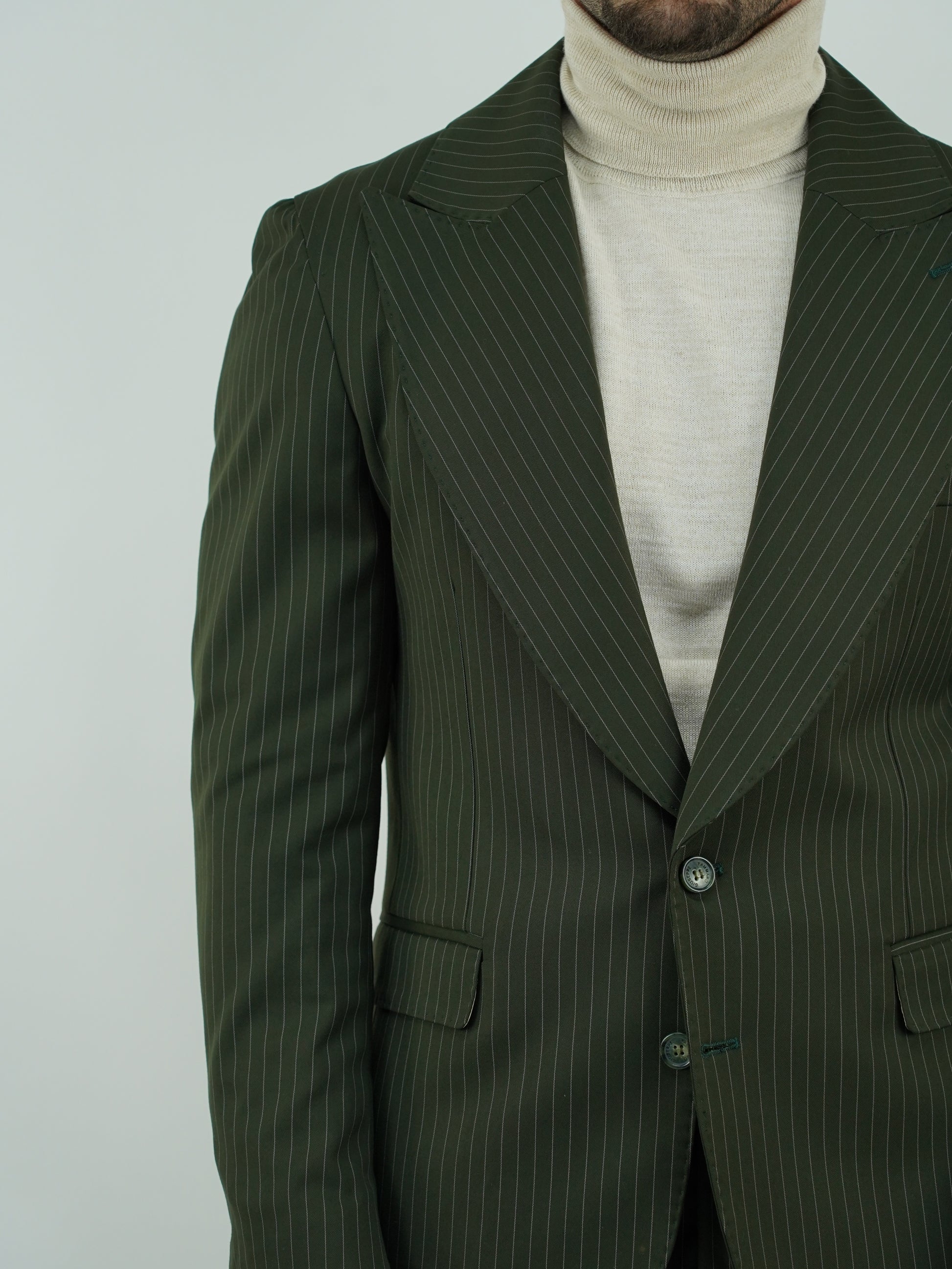 Abito Extensive monopetto petto a lancia gessato verde