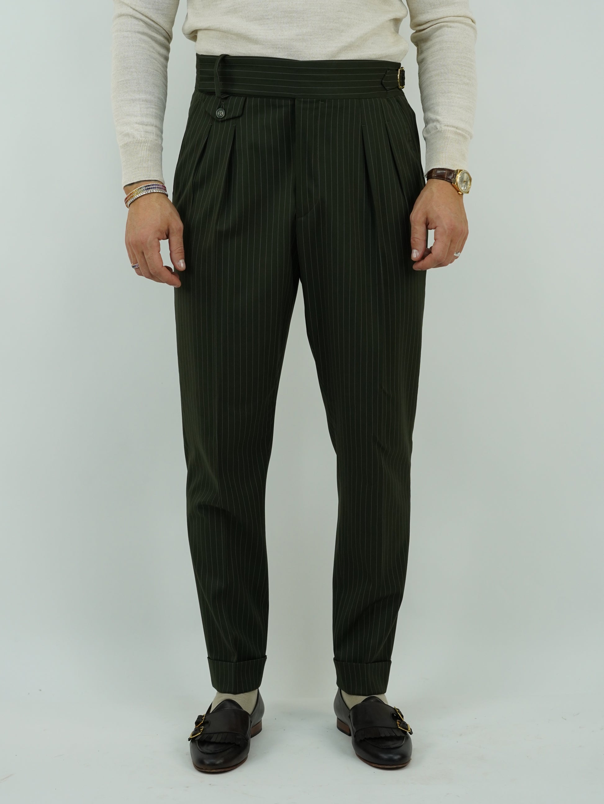 Abito Extensive monopetto petto a lancia gessato verde