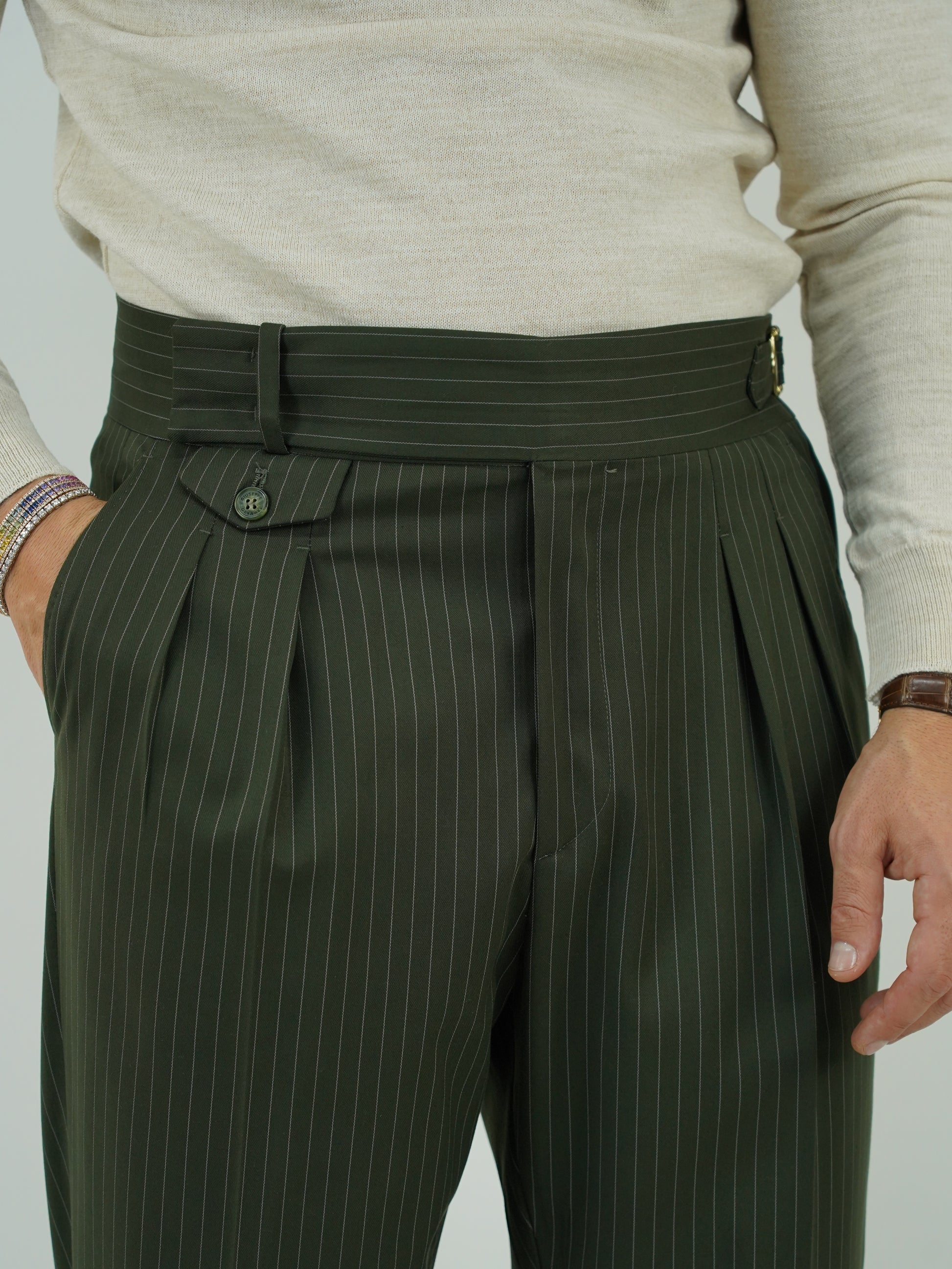 Abito Extensive monopetto petto a lancia gessato verde