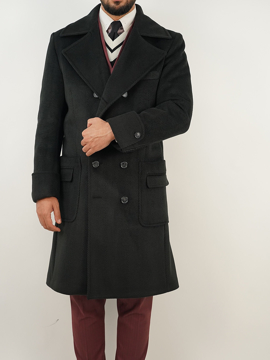 Cappotto Chesterfield Spigato Nero