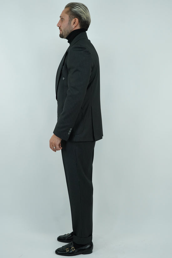 Abito Extensive doppiopetto petto a lancia gessato grigio scuro