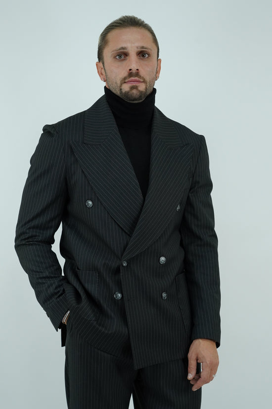 Abito Extensive doppiopetto petto a lancia gessato grigio scuro