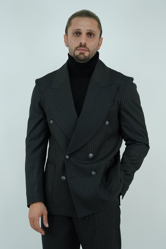 Abito Extensive doppiopetto petto a lancia gessato grigio scuro