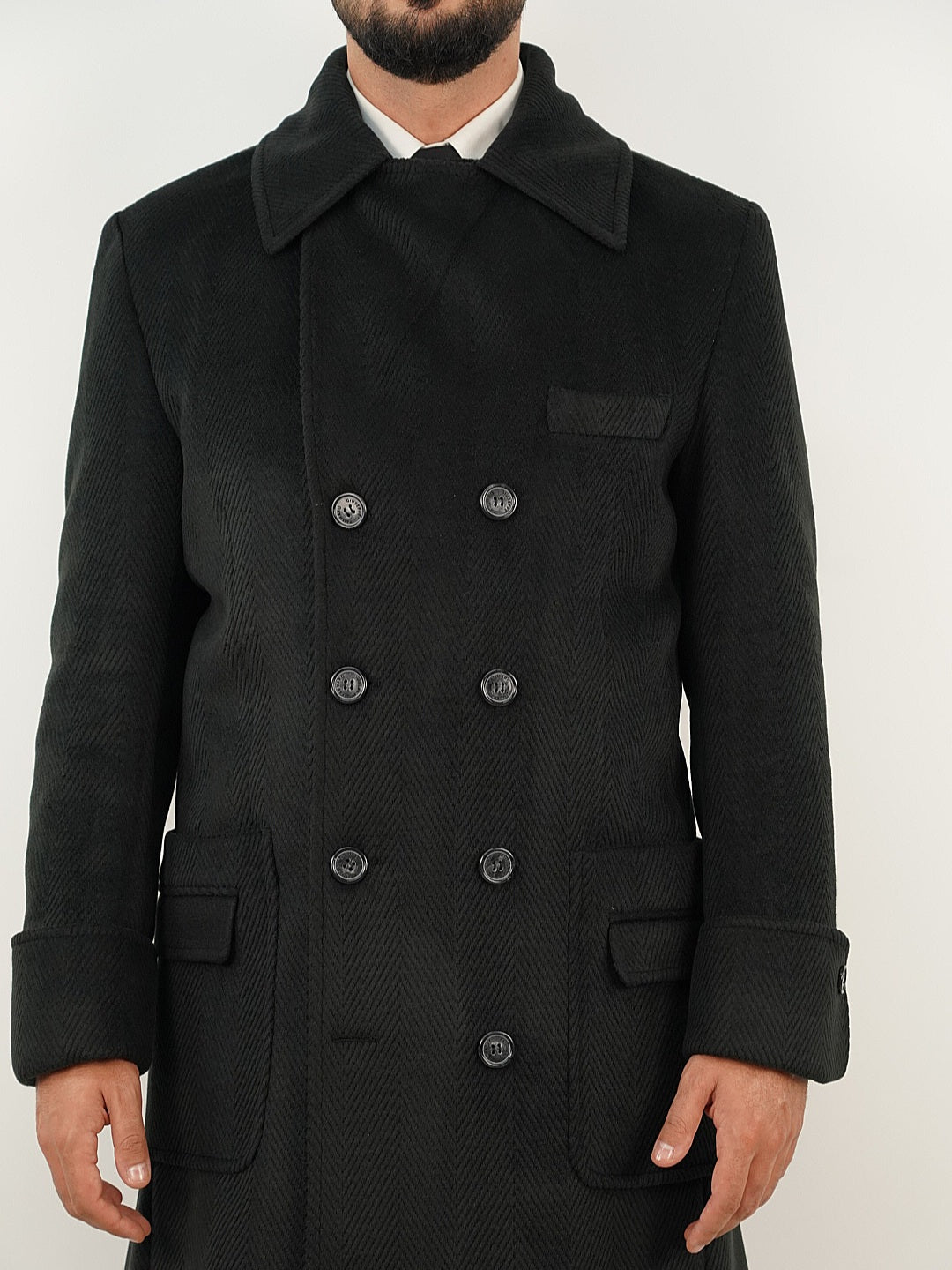 Cappotto Chesterfield Spigato Nero