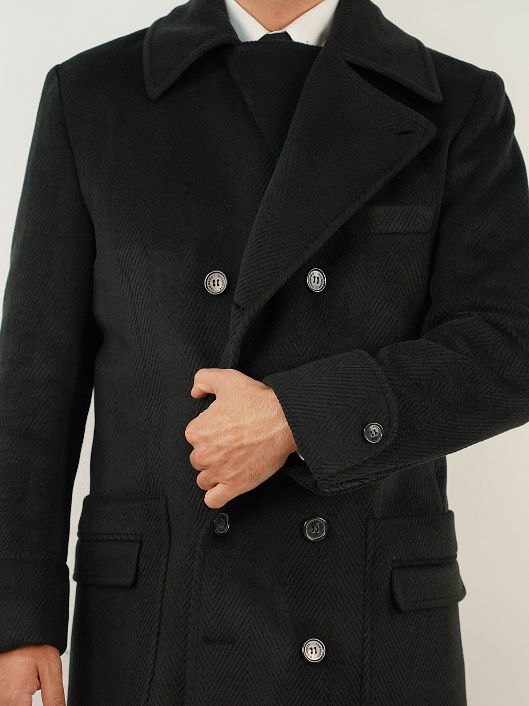 Cappotto Chesterfield Spigato Nero
