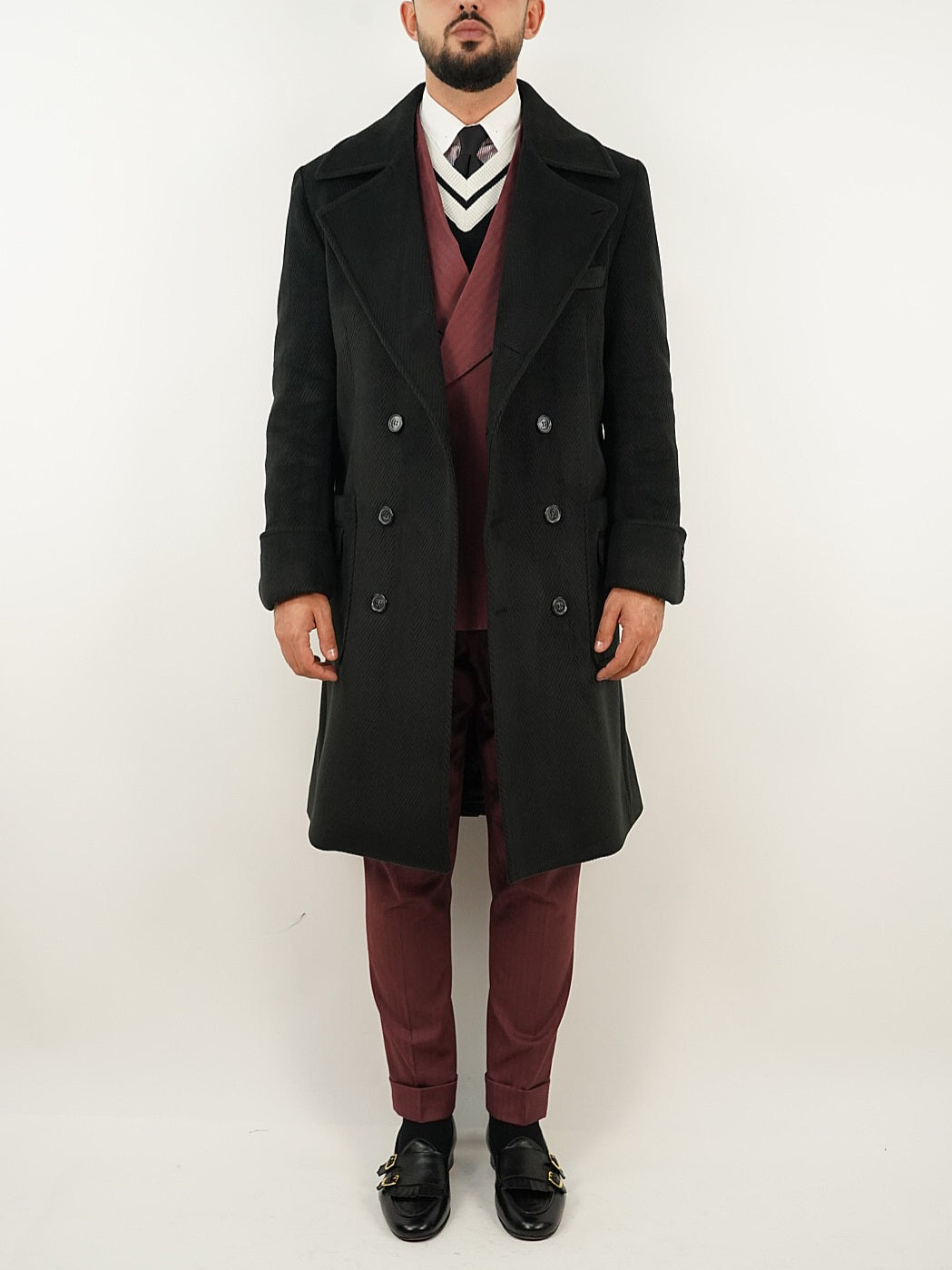 Cappotto Chesterfield Spigato Nero