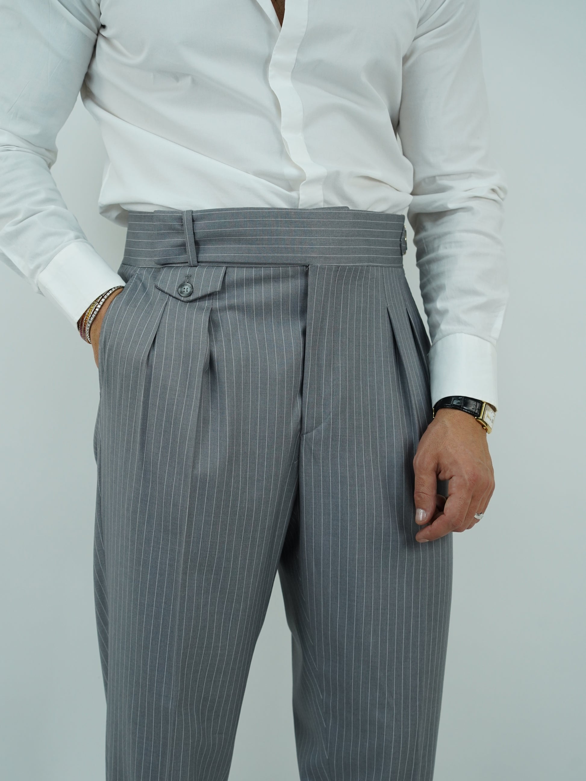 Abito Extensive monopetto petto a lancia gessato grigio