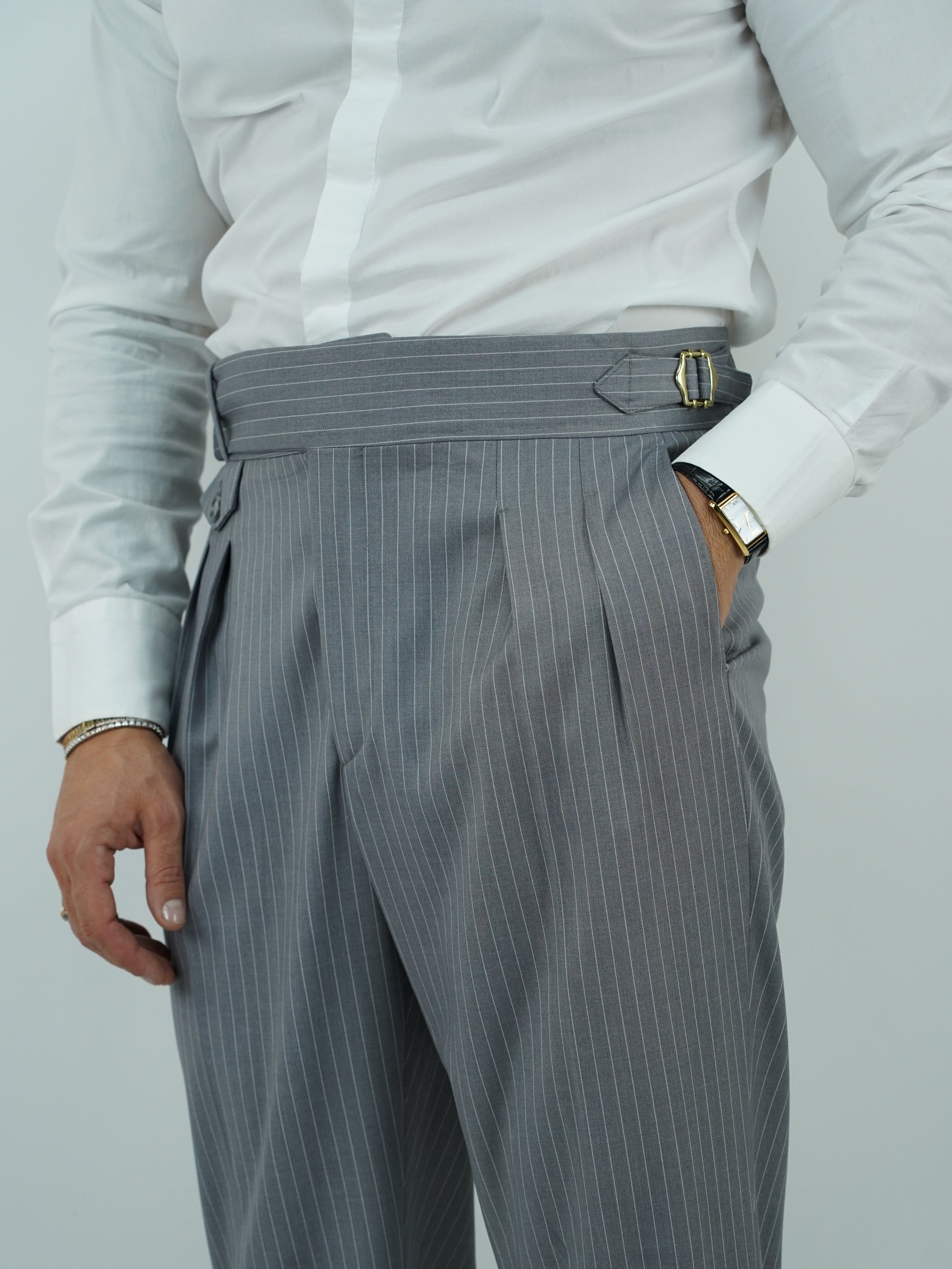 Abito Extensive monopetto petto a lancia gessato grigio