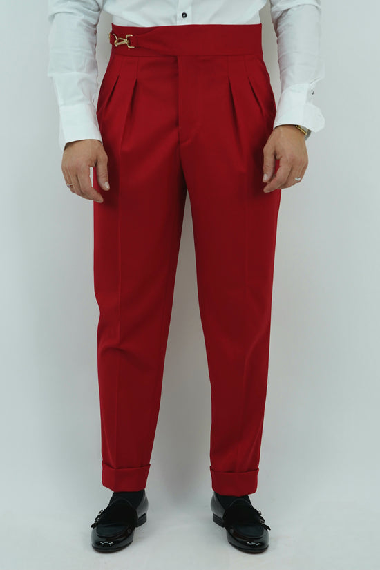 Abito harmonious collo a scialle rosso con bottoni oro