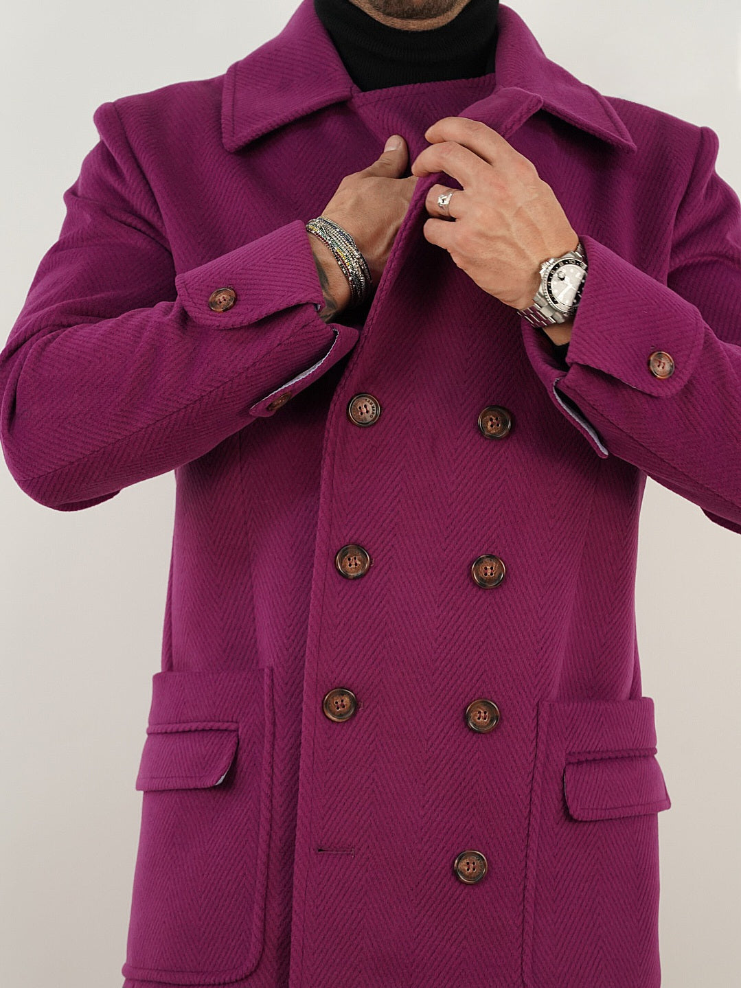 Cappotto Chesterfield Spigato Prugna