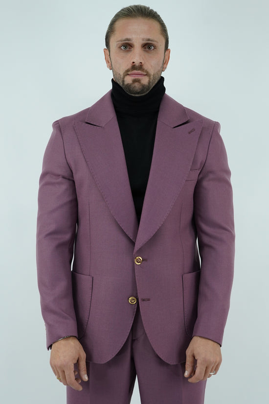 Abito extensive monopetto petto a lancia diagonale cipolla con bottoni oro