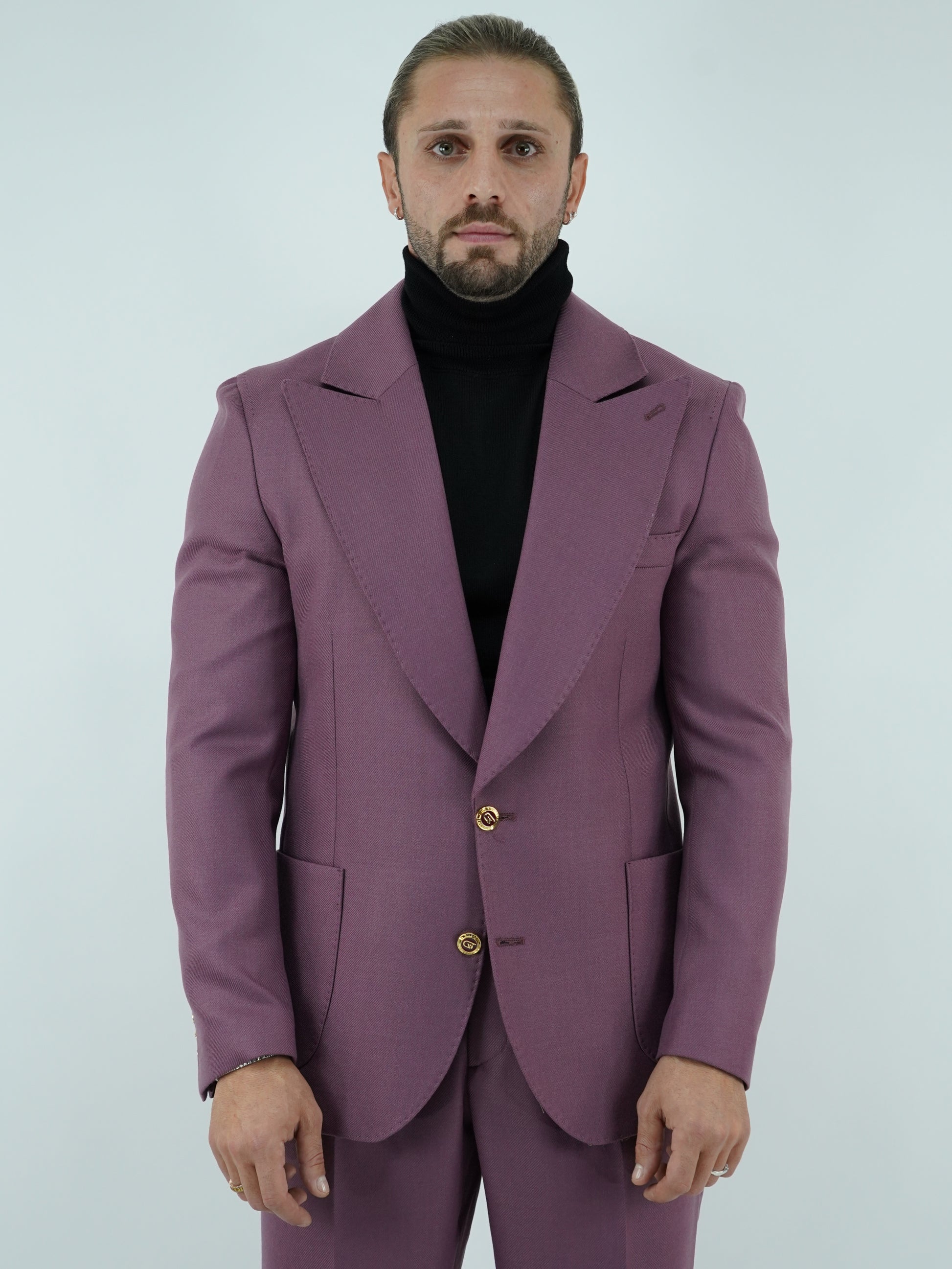 Abito extensive monopetto petto a lancia diagonale cipolla con bottoni oro