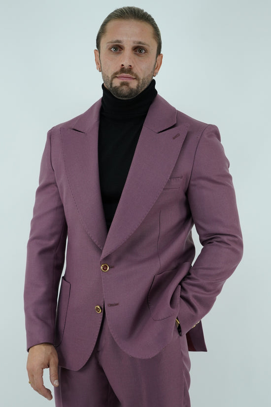 Abito extensive monopetto petto a lancia diagonale cipolla con bottoni oro