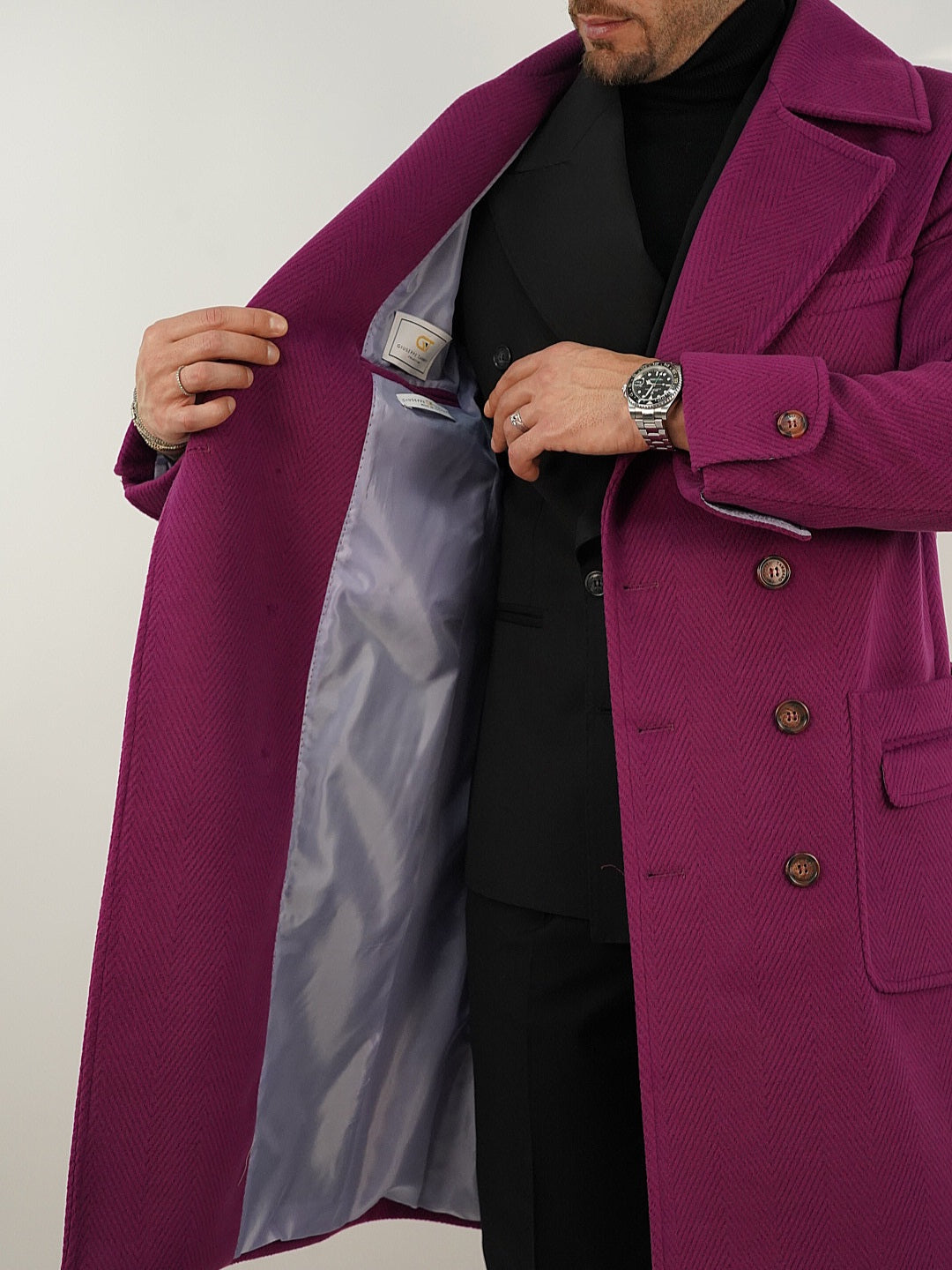 Cappotto Chesterfield Spigato Prugna