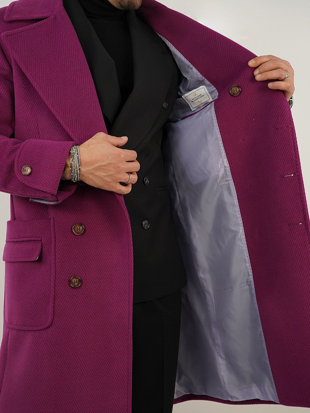 Cappotto Chesterfield Spigato Prugna