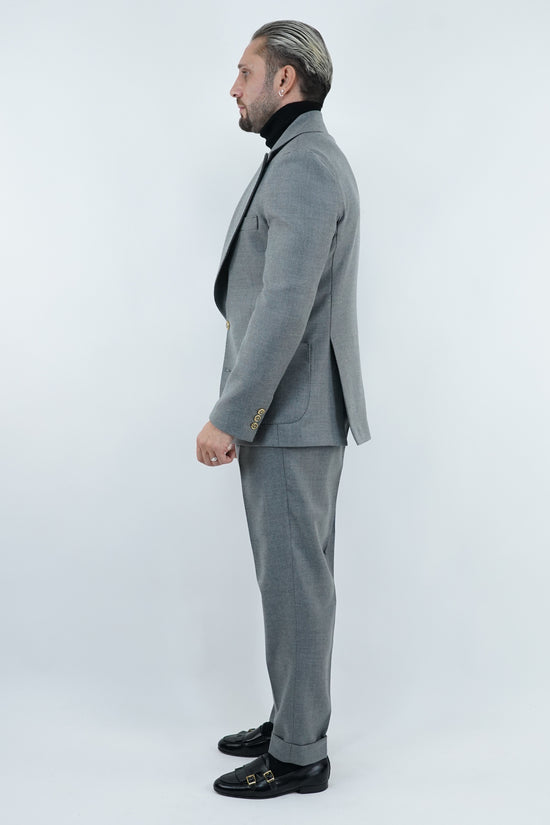 Abito extensive monopetto petto a lancia diagonale cenere con bottoni oro