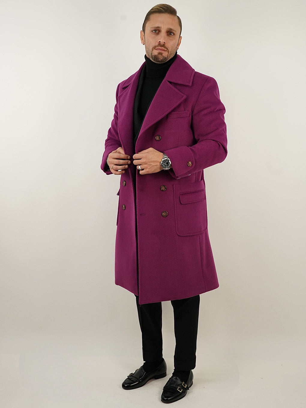 Cappotto Chesterfield Spigato Prugna