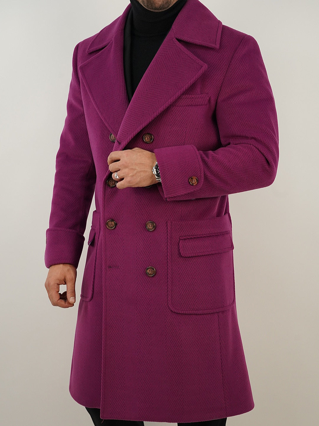 Cappotto Chesterfield Spigato Prugna