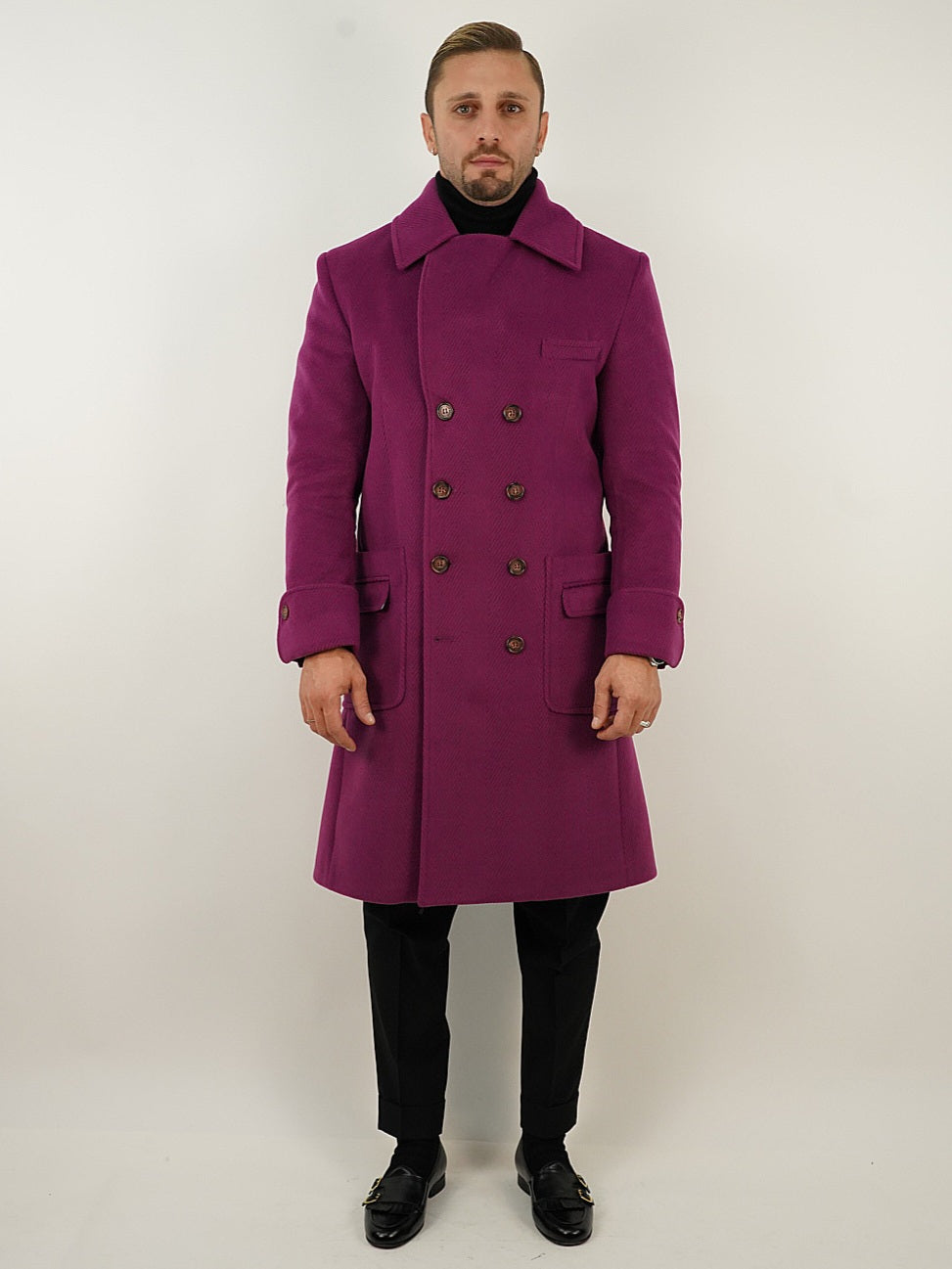 Cappotto Chesterfield Spigato Prugna