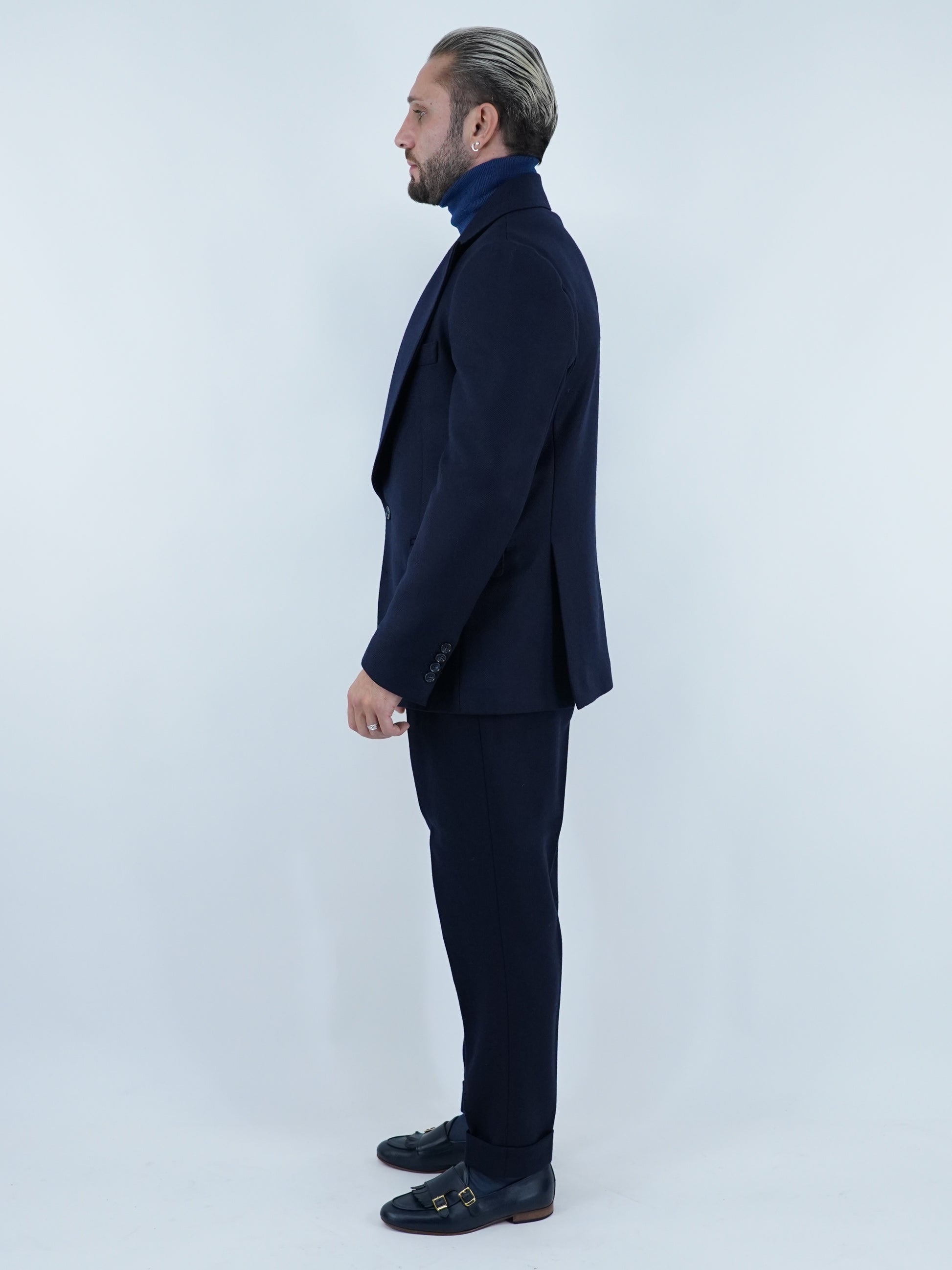 Abito Extensive monopetto petto a lancia spigato blu