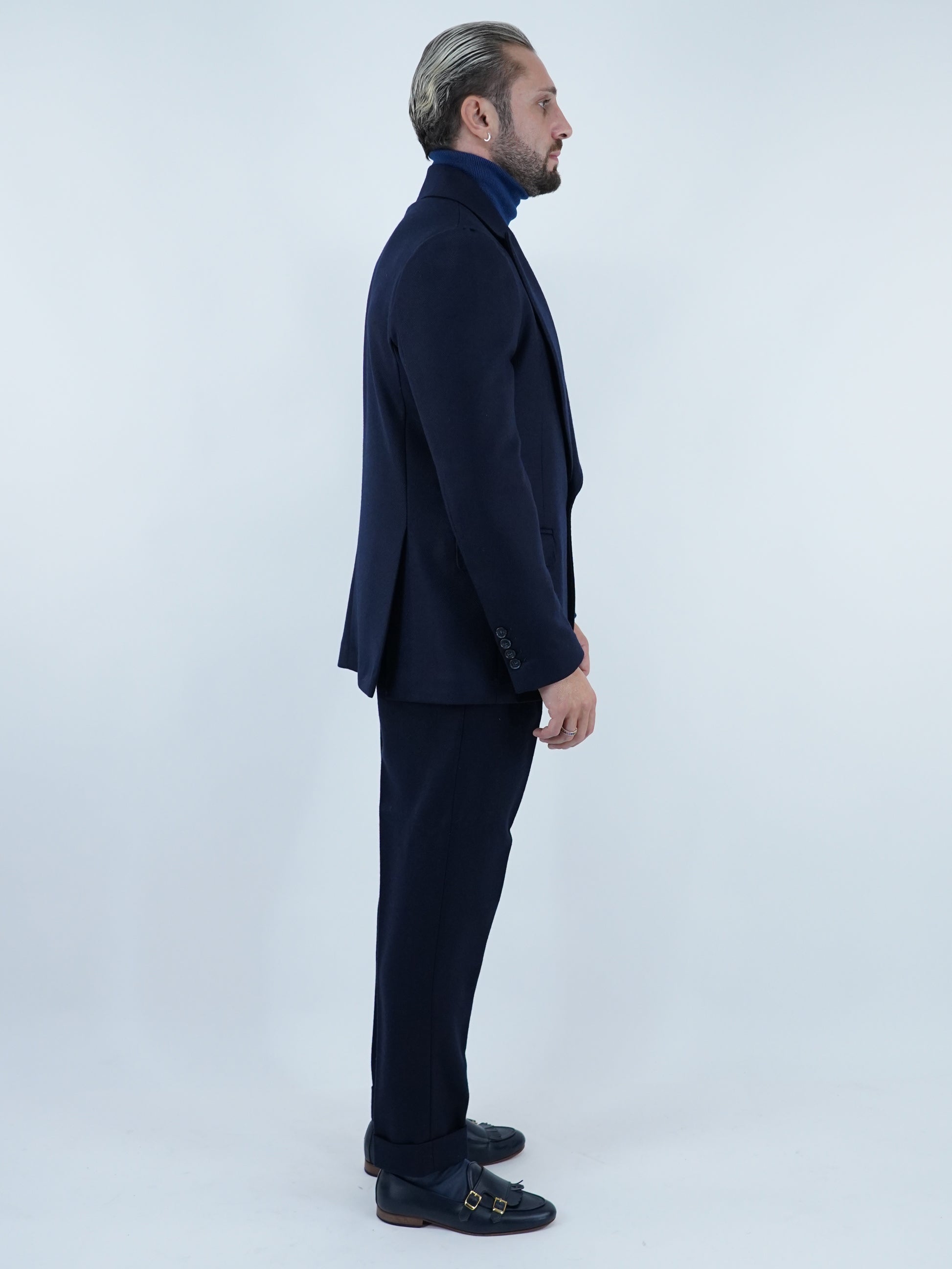 Abito Extensive monopetto petto a lancia spigato blu