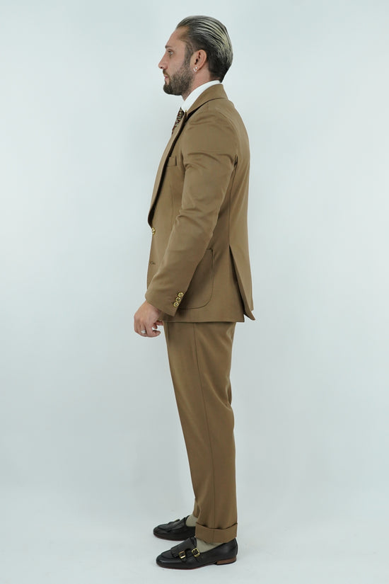 Abito extensive monopetto petto a lancia fango con bottoni oro