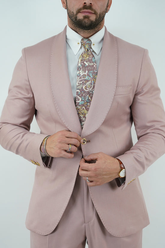 Abito harmonious collo a scialle rosa antico con bottoni oro