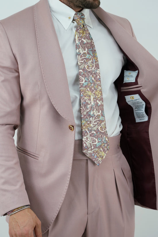 Abito harmonious collo a scialle rosa antico con bottoni oro