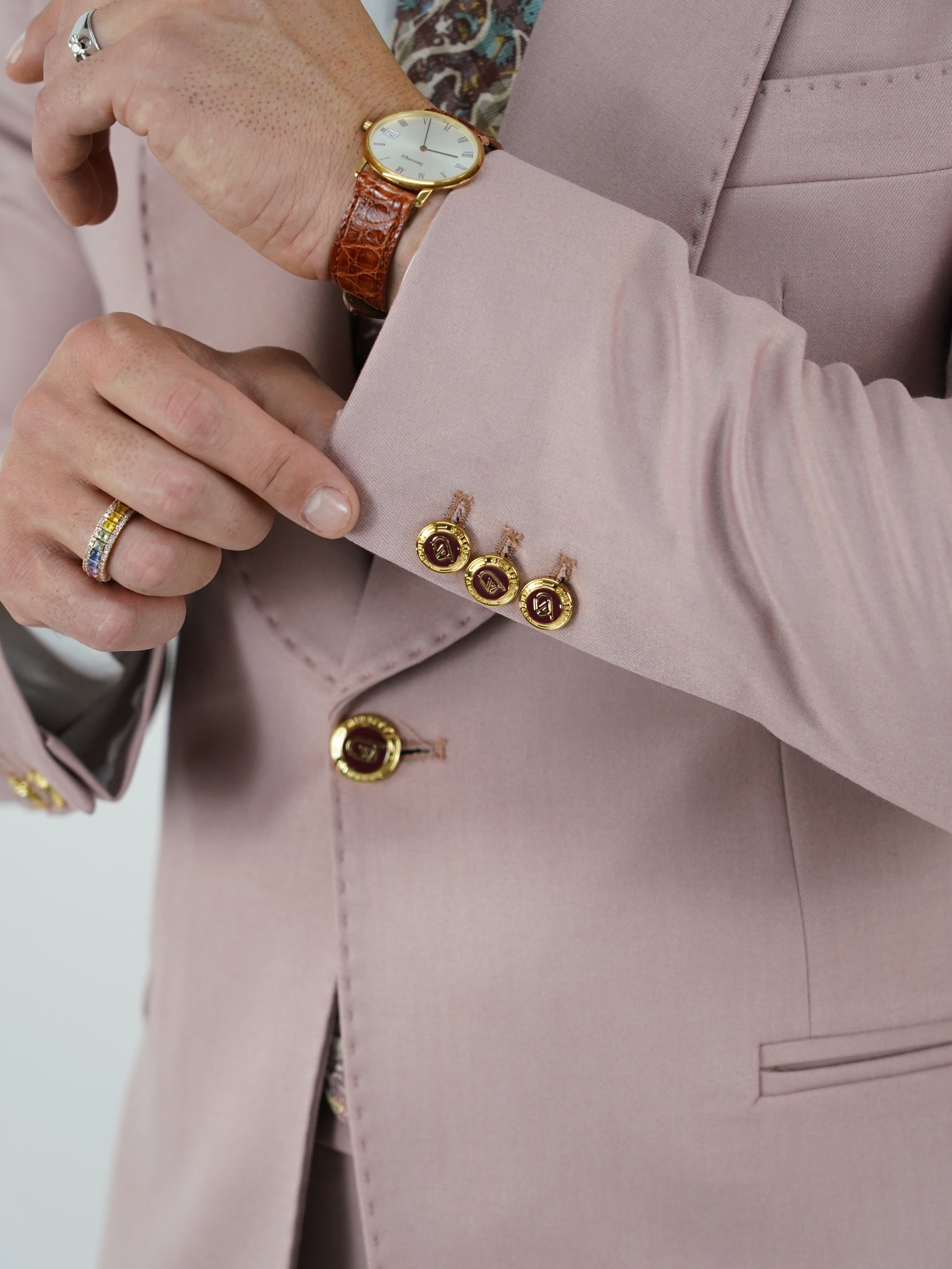Abito harmonious collo a scialle rosa antico con bottoni oro