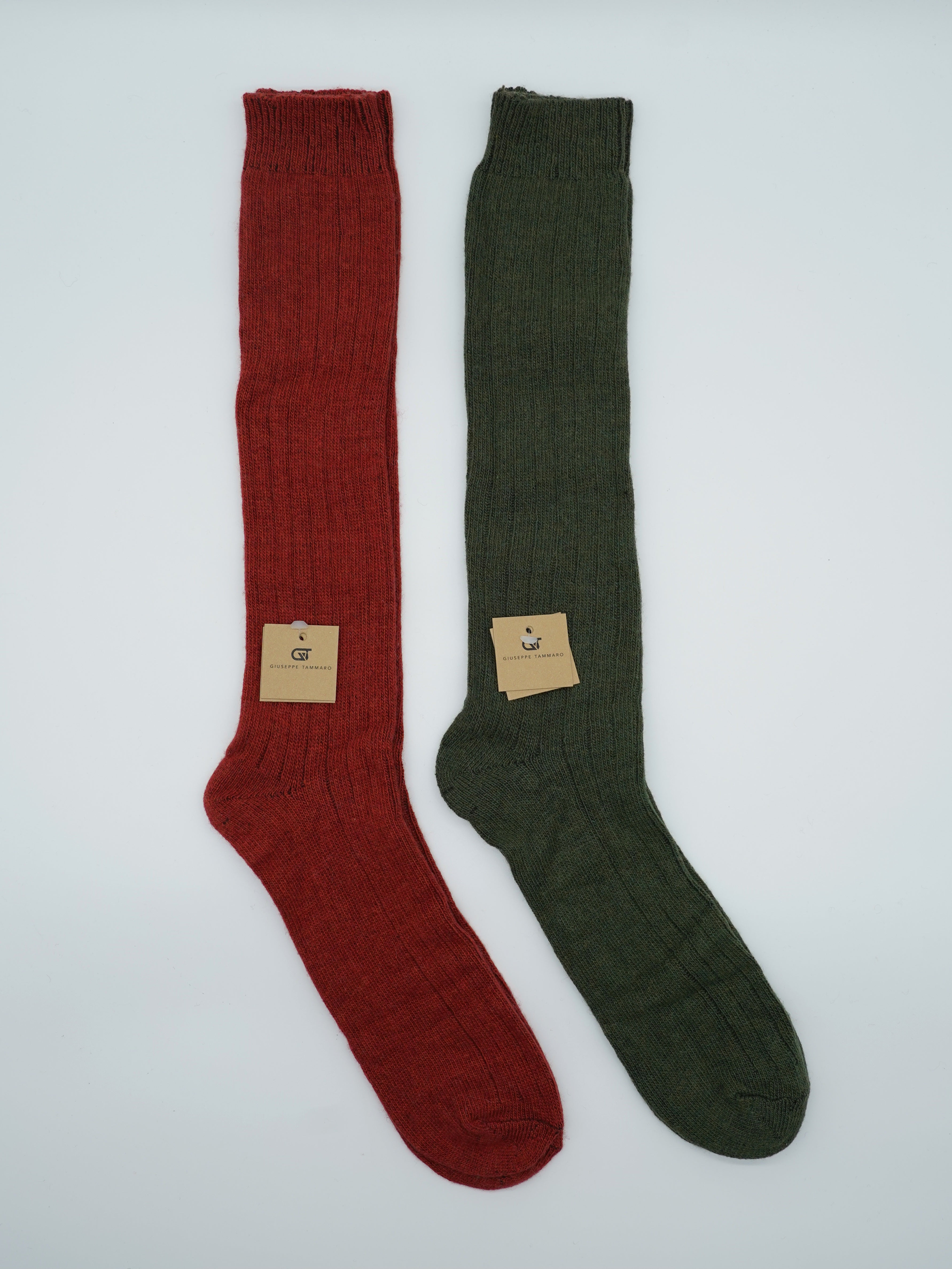 Calze lunghe a costa in misto cashmere bordeaux/verde