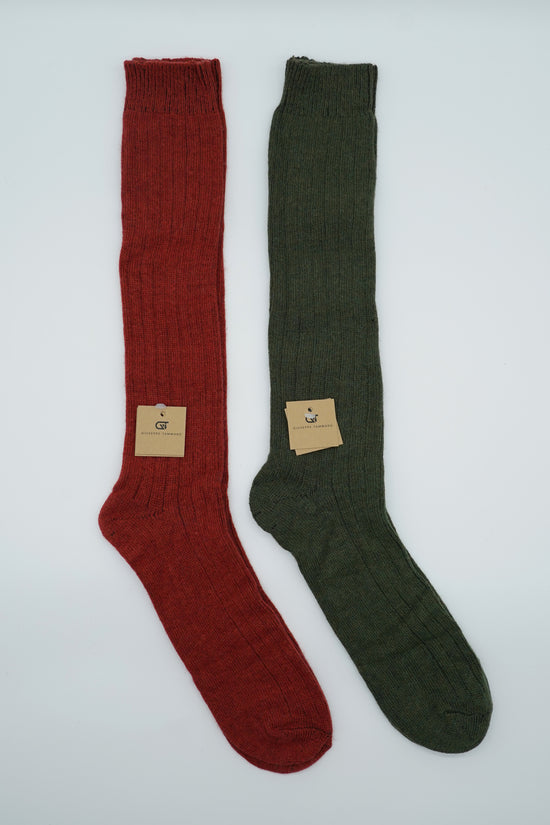 Calze lunghe a costa in misto cashmere bordeaux/verde