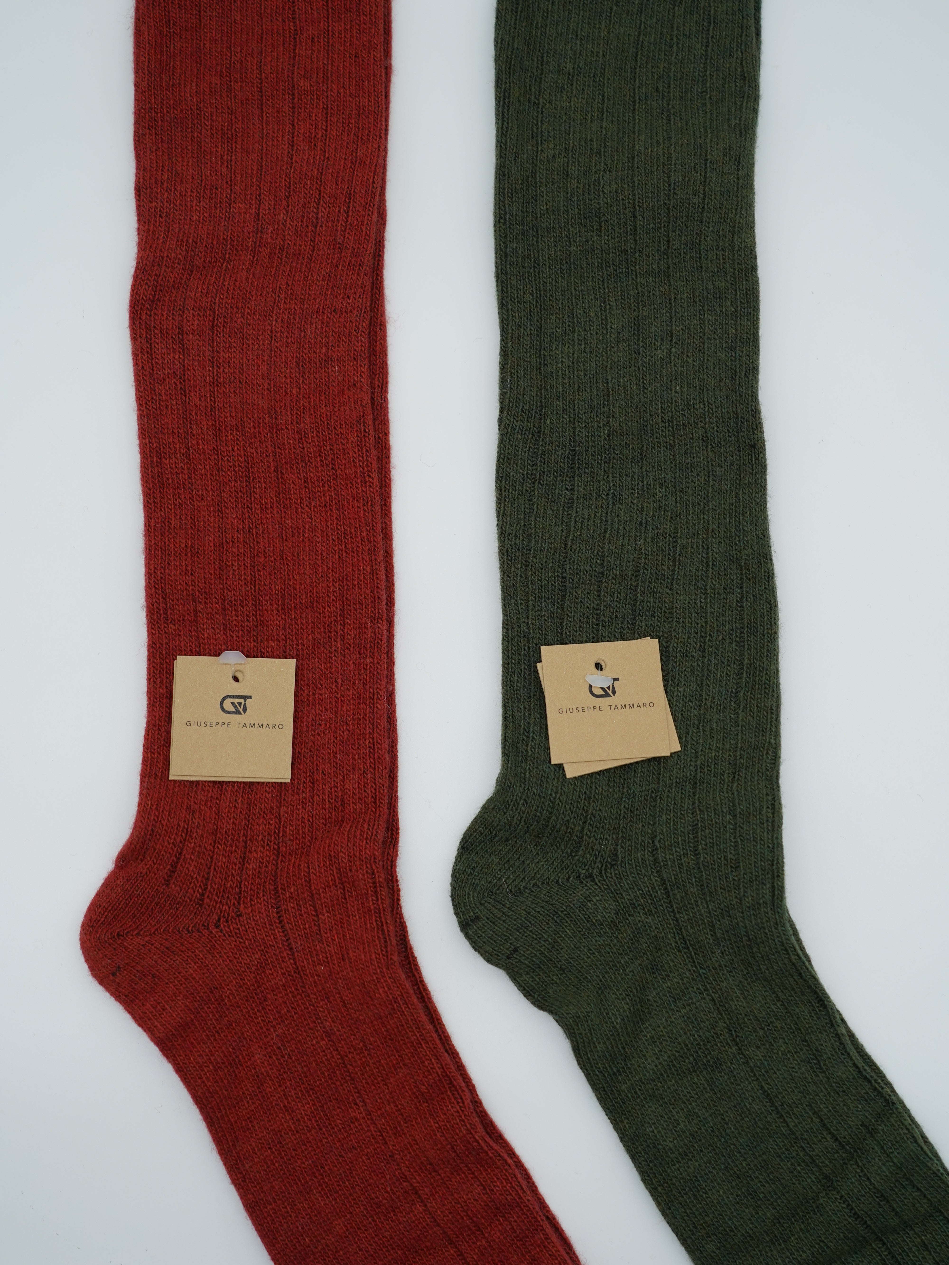 Calze lunghe a costa in misto cashmere bordeaux/verde