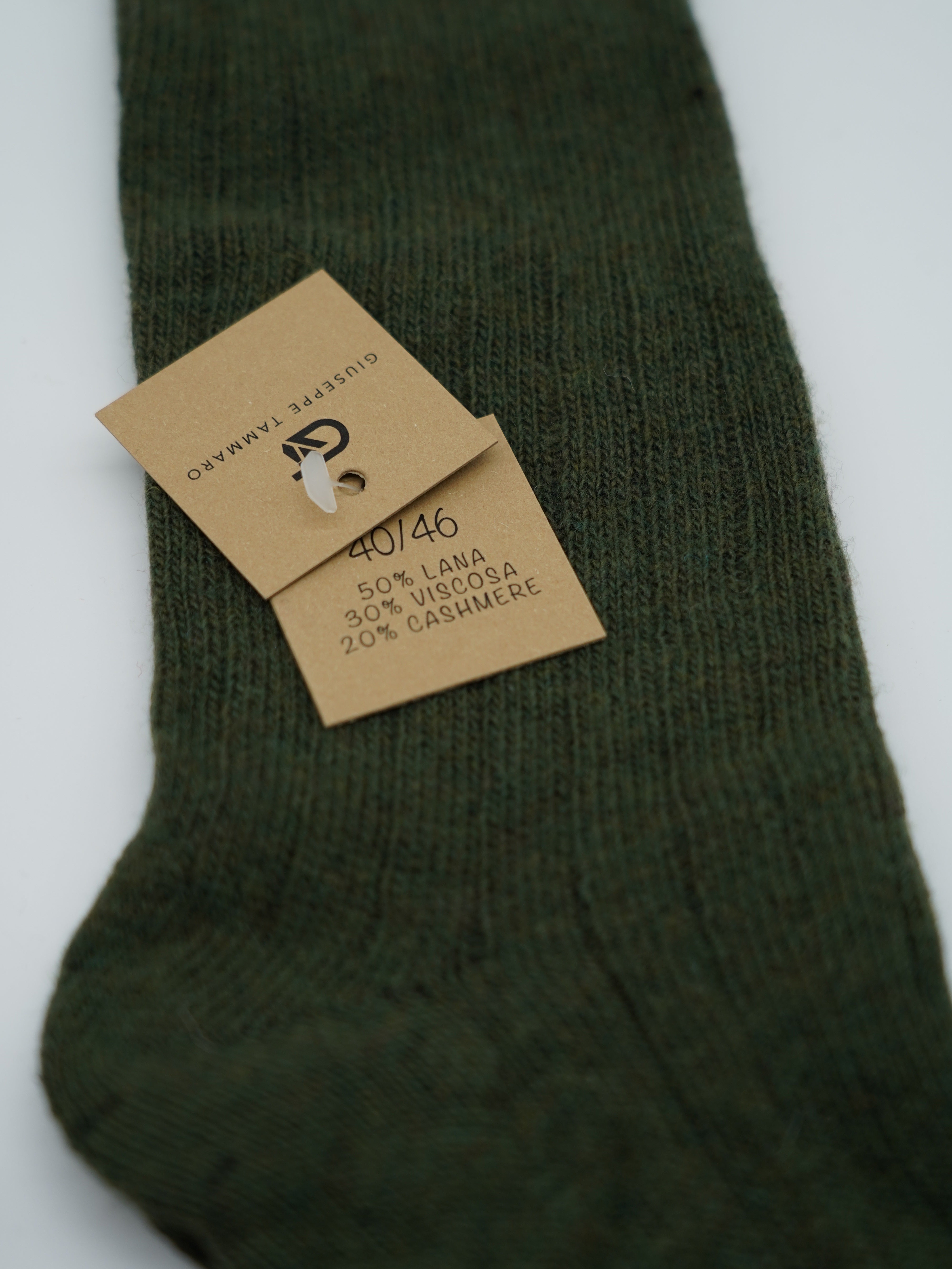 Calze lunghe a costa in misto cashmere bordeaux/verde