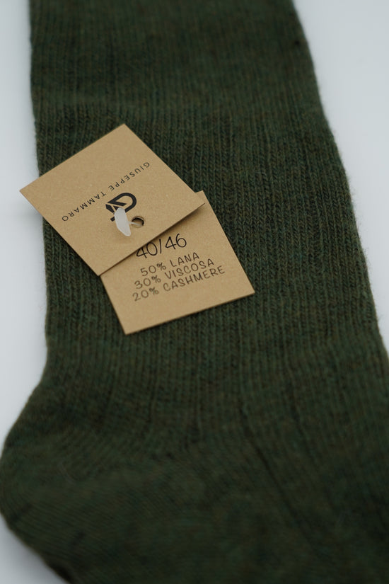 Calze lunghe a costa in misto cashmere bordeaux/verde