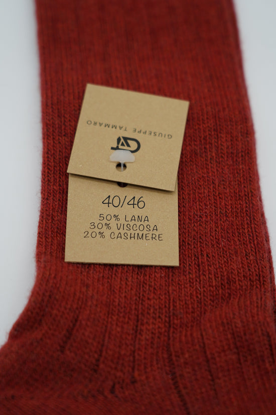 Calze lunghe a costa in misto cashmere bordeaux/verde