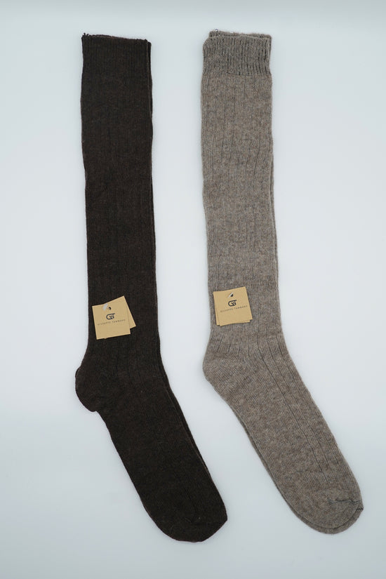 Calze lunghe a costa in misto cashmere testa di moro/beige