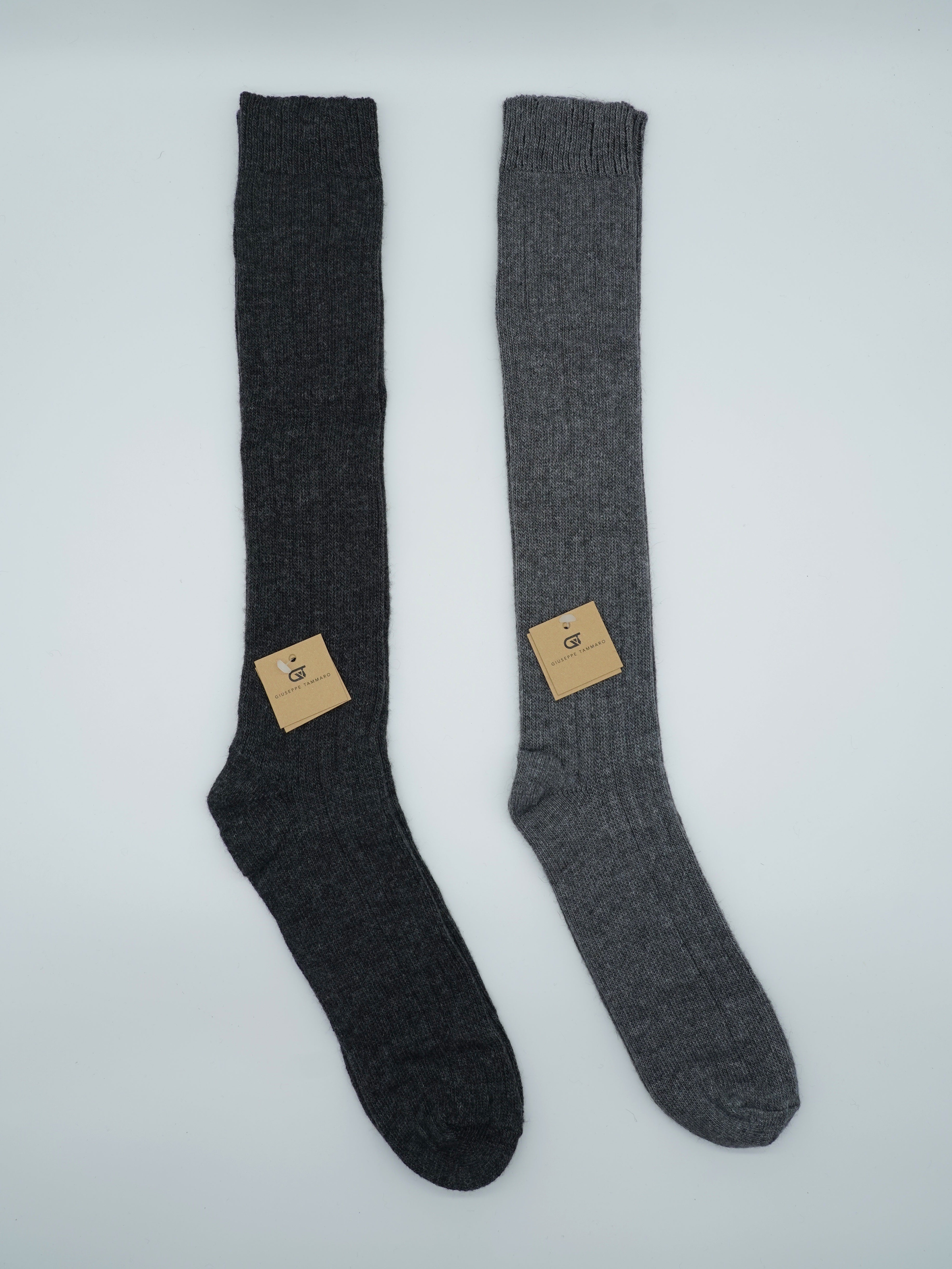 Calze lunghe a costa in misto cashmere grigio chiaro/grigio scuro