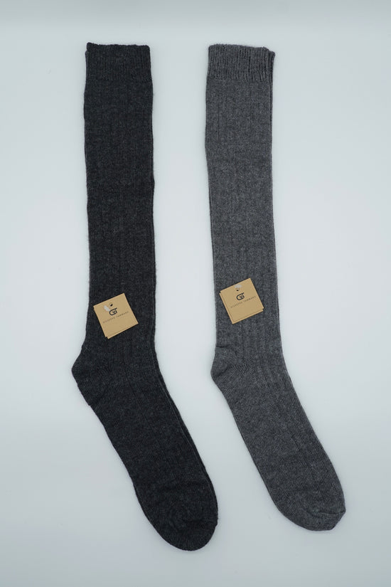 Calze lunghe a costa in misto cashmere grigio chiaro/grigio scuro