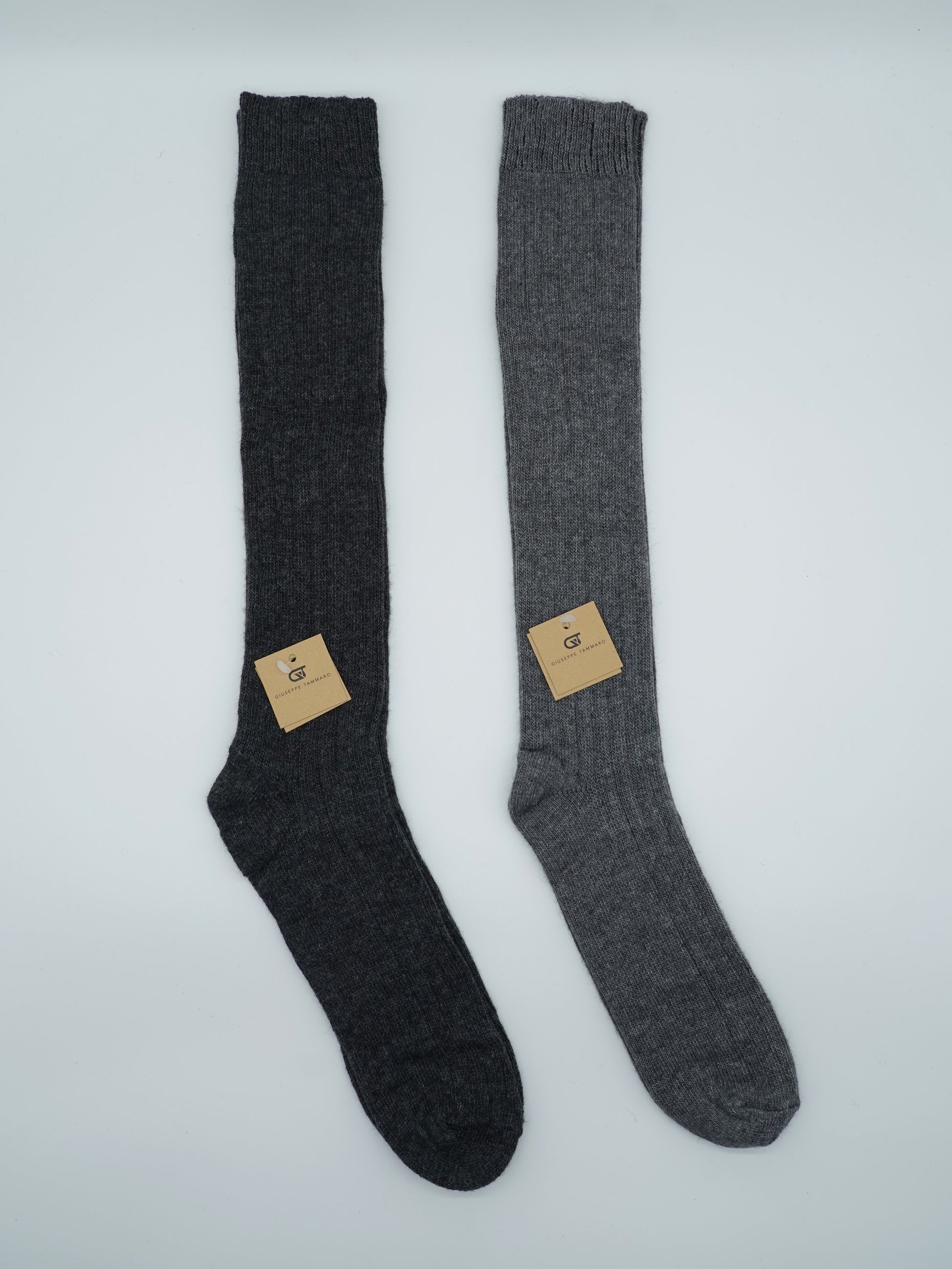 Calze lunghe a costa in misto cashmere grigio chiaro/grigio scuro