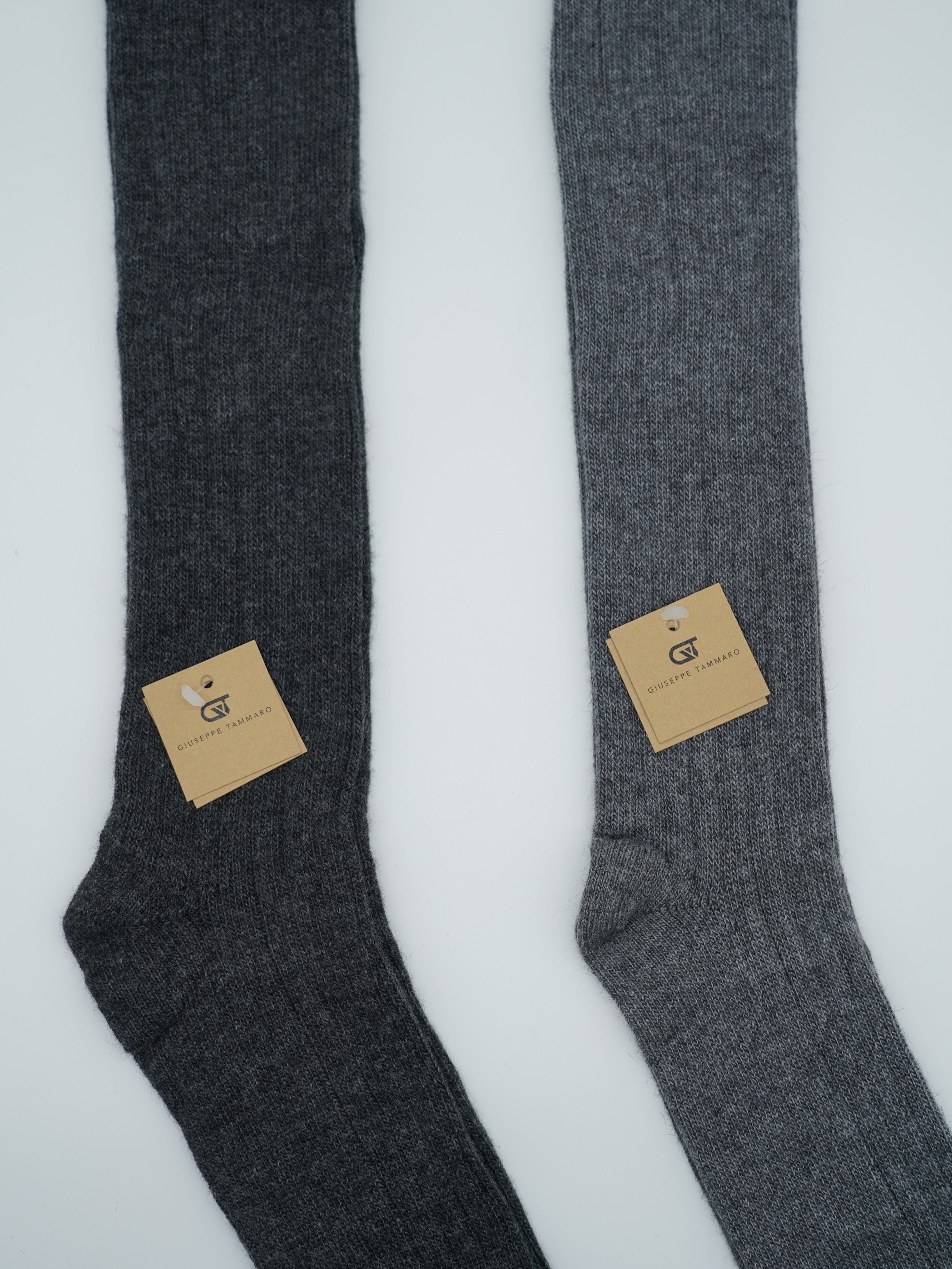 Calze lunghe a costa in misto cashmere grigio chiaro/grigio scuro