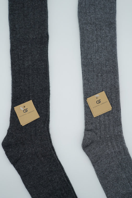 Calze lunghe a costa in misto cashmere grigio chiaro/grigio scuro