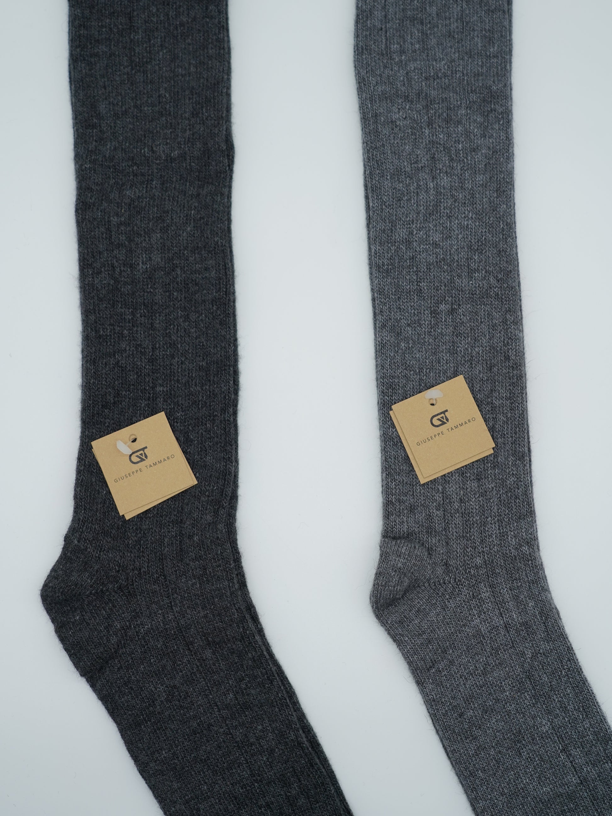 Calze lunghe a costa in misto cashmere grigio chiaro/grigio scuro