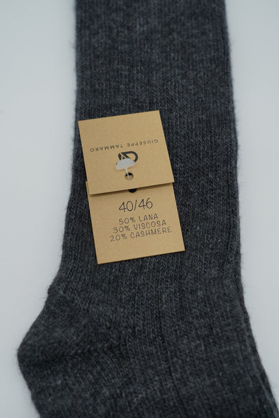 Calze lunghe a costa in misto cashmere grigio chiaro/grigio scuro