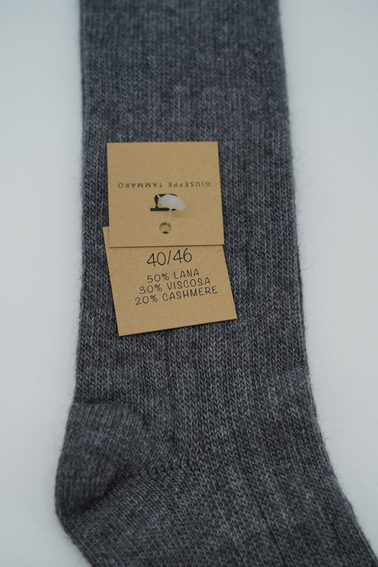 Calze lunghe a costa in misto cashmere grigio chiaro/grigio scuro
